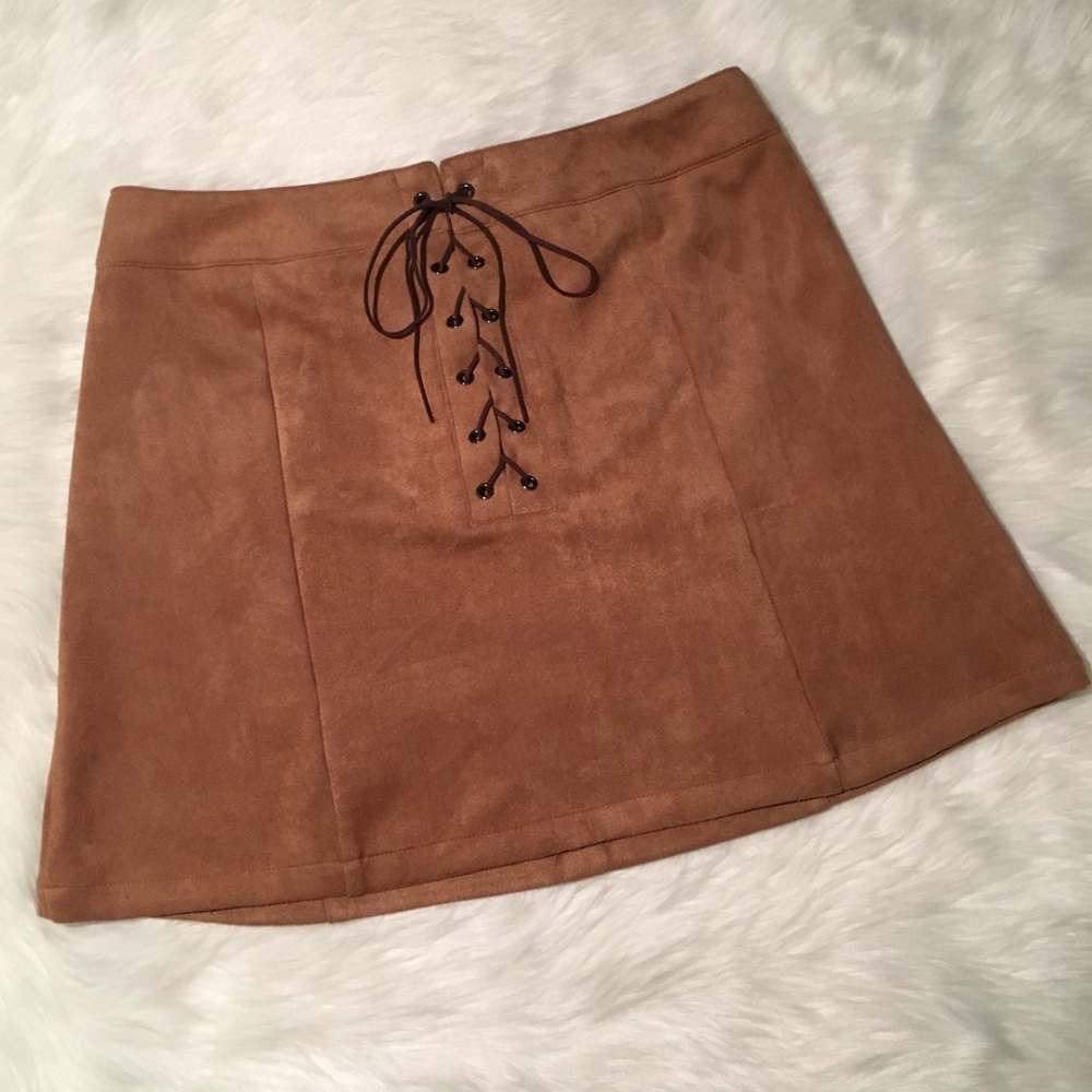Irini Los Angeles Suede Lace Up Skater Mini Skirt